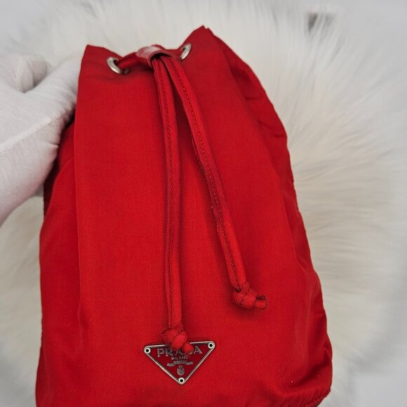 Prada Red Nylon Mini Drawstring Bucket - Picture 8 of 17